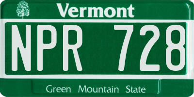 VT license plate NPR728