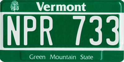 VT license plate NPR733