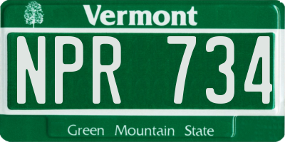 VT license plate NPR734