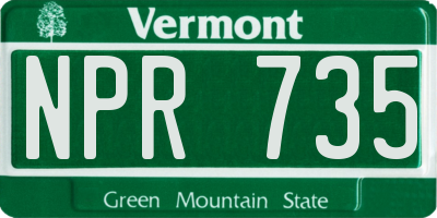 VT license plate NPR735