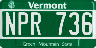 VT license plate NPR736