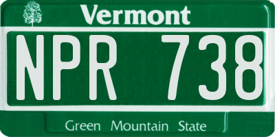 VT license plate NPR738