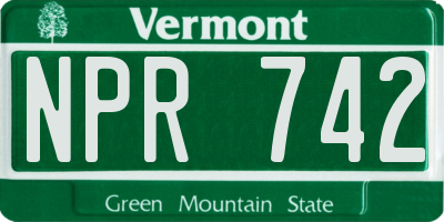 VT license plate NPR742