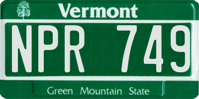 VT license plate NPR749