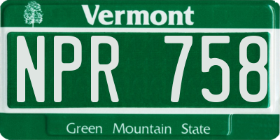 VT license plate NPR758