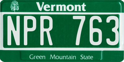 VT license plate NPR763