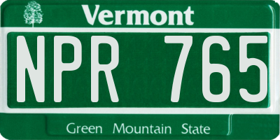 VT license plate NPR765