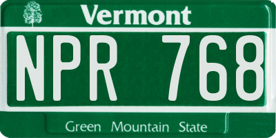VT license plate NPR768