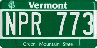 VT license plate NPR773