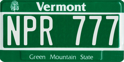 VT license plate NPR777