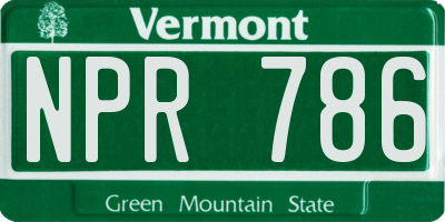 VT license plate NPR786