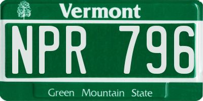 VT license plate NPR796