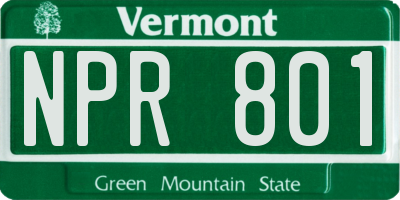 VT license plate NPR801
