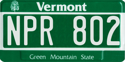 VT license plate NPR802