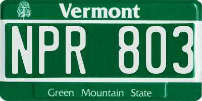 VT license plate NPR803