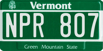 VT license plate NPR807