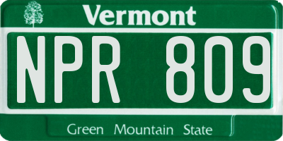 VT license plate NPR809