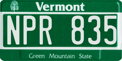 VT license plate NPR835