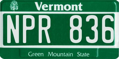 VT license plate NPR836