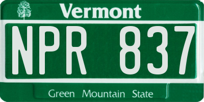 VT license plate NPR837