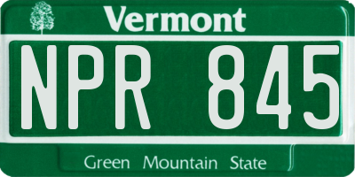 VT license plate NPR845