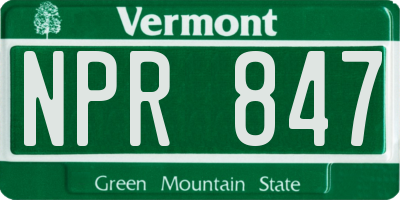 VT license plate NPR847