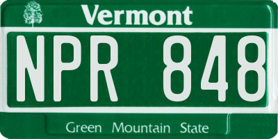 VT license plate NPR848