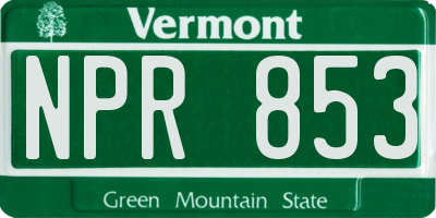 VT license plate NPR853