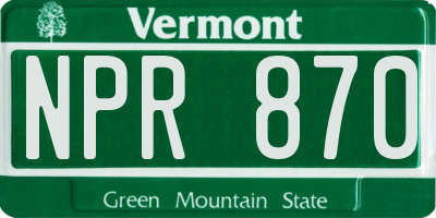 VT license plate NPR870