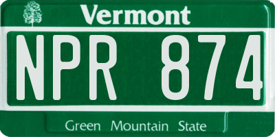 VT license plate NPR874