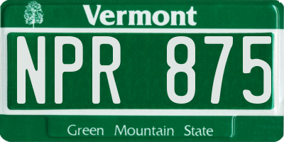 VT license plate NPR875