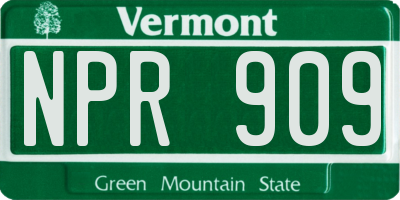 VT license plate NPR909