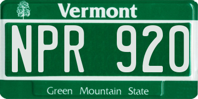 VT license plate NPR920