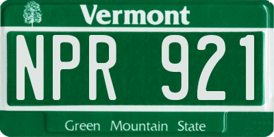 VT license plate NPR921