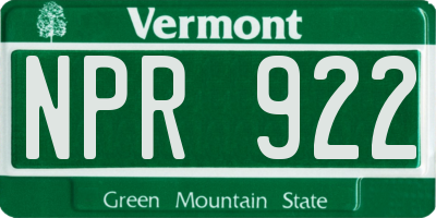 VT license plate NPR922