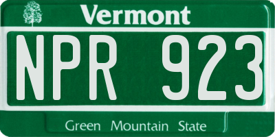 VT license plate NPR923