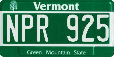 VT license plate NPR925