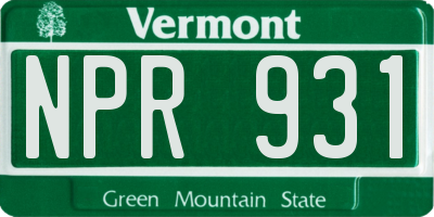 VT license plate NPR931