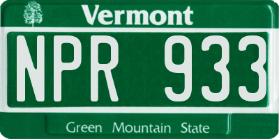 VT license plate NPR933
