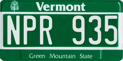 VT license plate NPR935