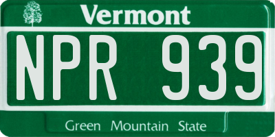 VT license plate NPR939
