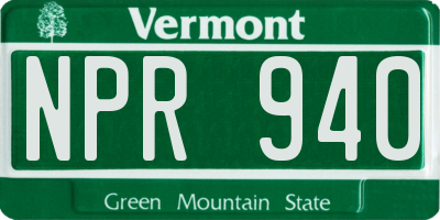 VT license plate NPR940