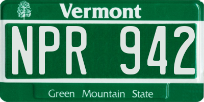VT license plate NPR942