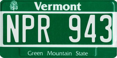 VT license plate NPR943