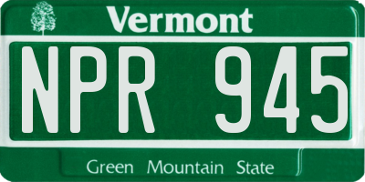 VT license plate NPR945