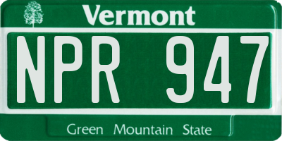 VT license plate NPR947