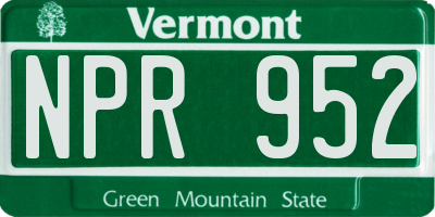 VT license plate NPR952
