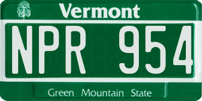 VT license plate NPR954