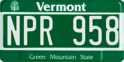 VT license plate NPR958