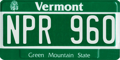 VT license plate NPR960
